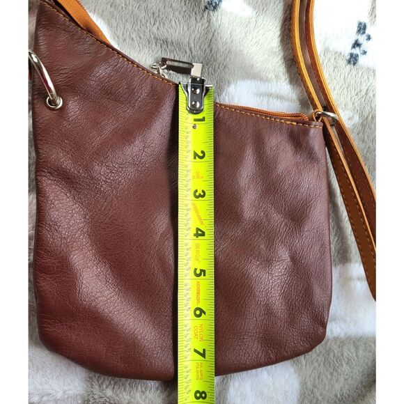 Florence Italian Leather asymmetric colorblock two tone brown crossbody NEW - Picture 8 of 11